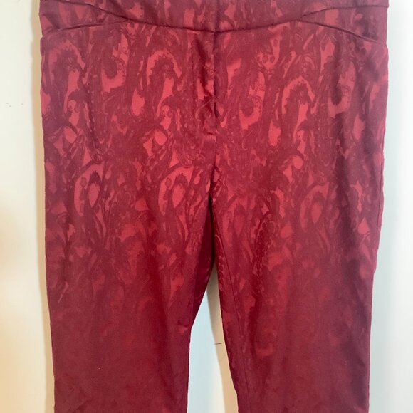 The Slim Ankle Pant White House Black Market Jacquard Paisley Dark Red Size 6 - Picture 4 of 12